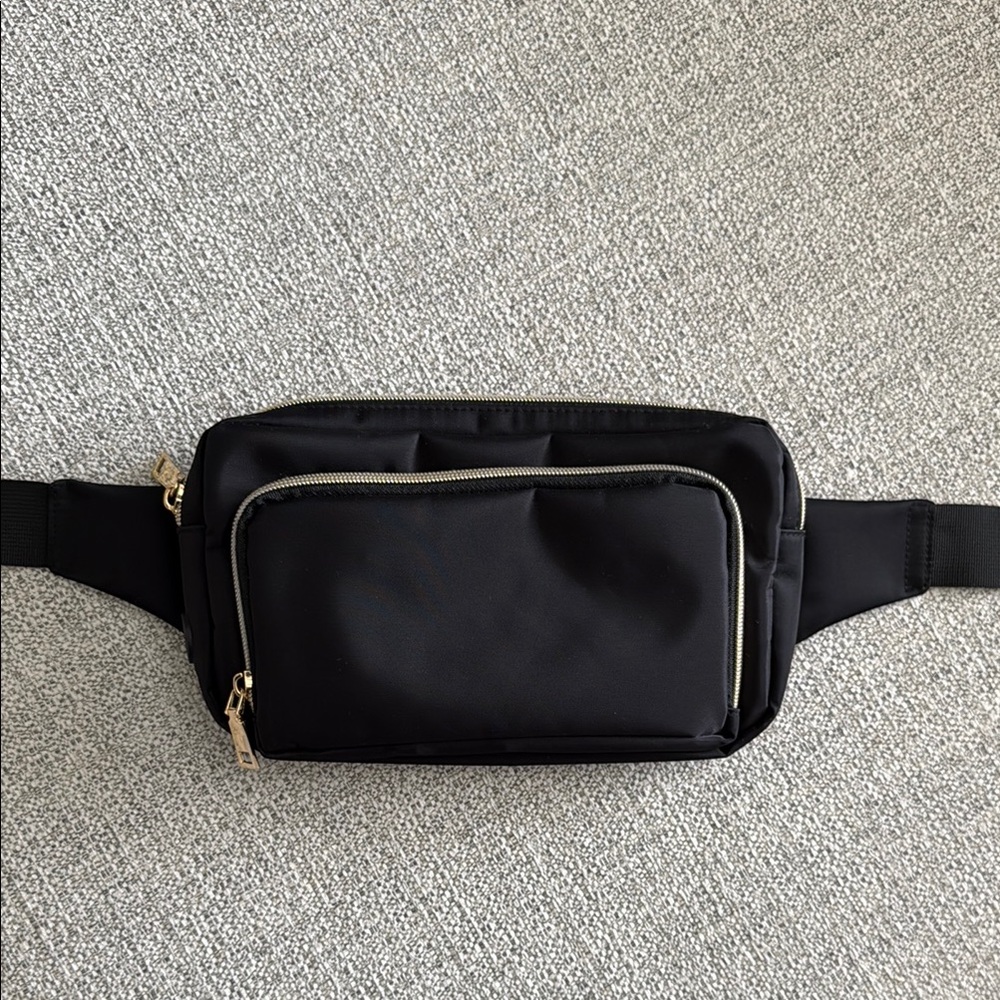 Black Belt Bag with Gold Accents